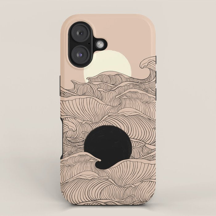 Abstract landscape yin yang moon & sun ocean wave  iPhone Case Gallery Image 1