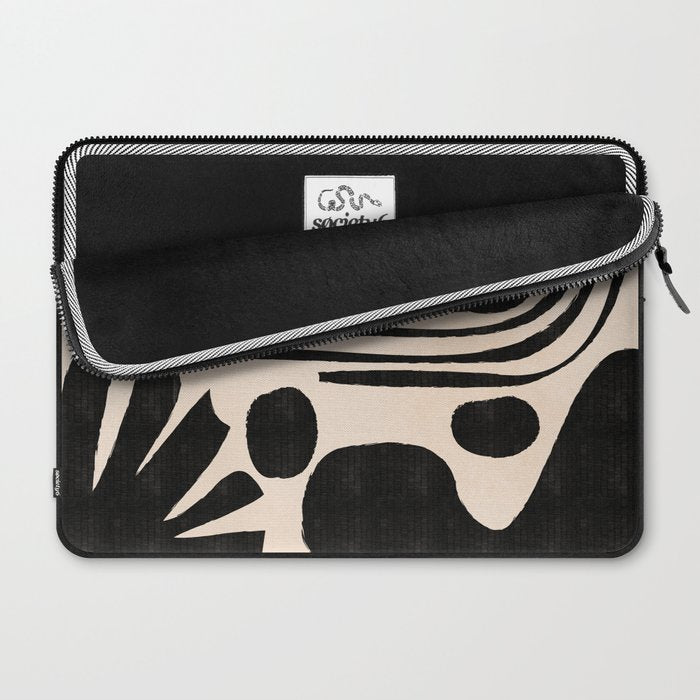 Abstract Mid-Century Modern Black and Beige Composition Laptop Sleeve Gallery Image 2