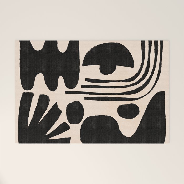 Abstract Mid-Century Modern Black and Beige Composition Welcome Mat Gallery Image 1