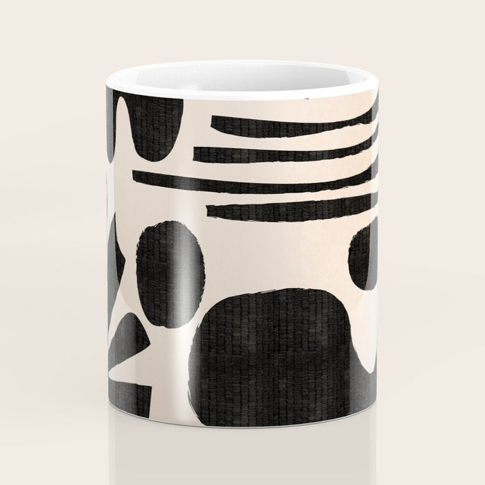 Abstract Mid-Century Modern Black and Beige Composition Coffee Mug Gallery Image 4