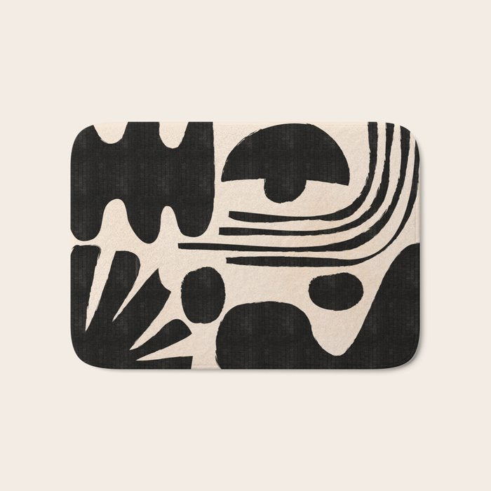 Abstract Mid-Century Modern Black and Beige Composition Bath Mat Gallery Image 1