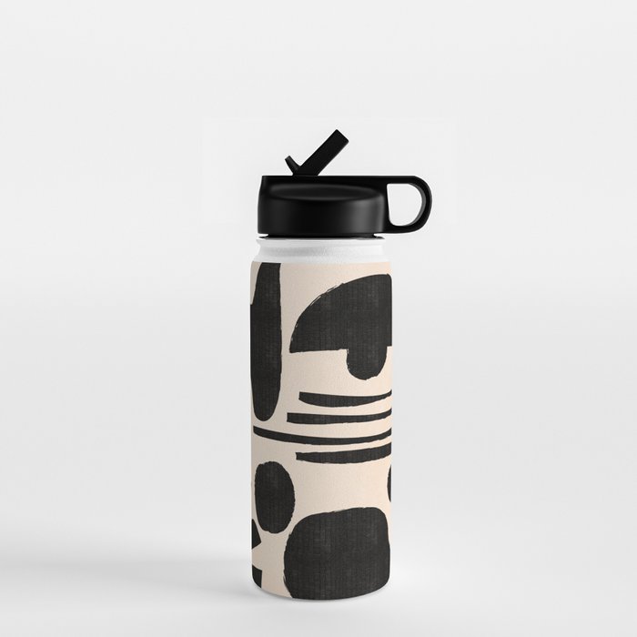 Abstract Mid-Century Modern Black and Beige Composition Water Bottle Gallery Image 1