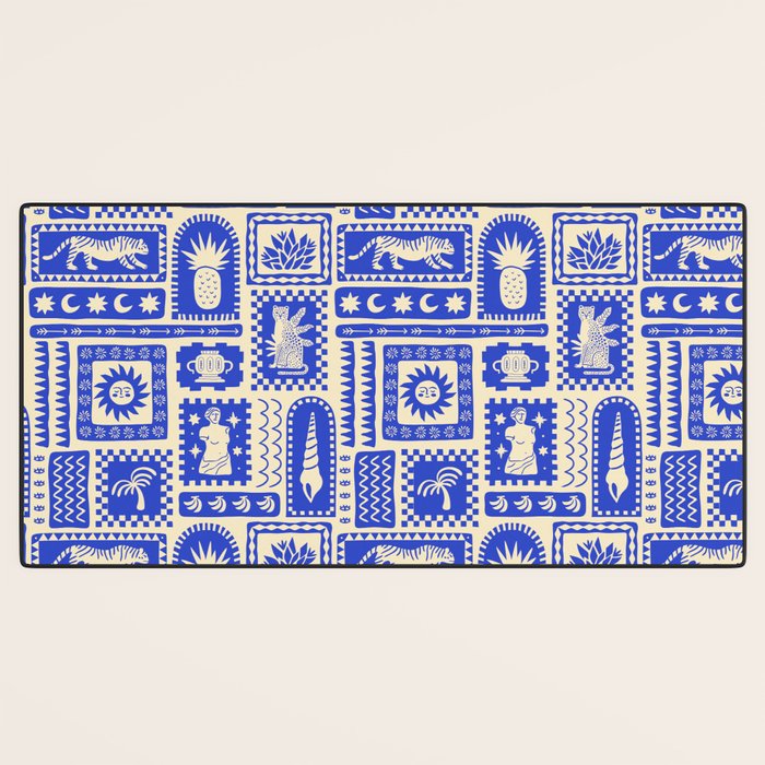 Vintage tropical summer patchwork tapestry pattern Desk Mat Gallery Image 3