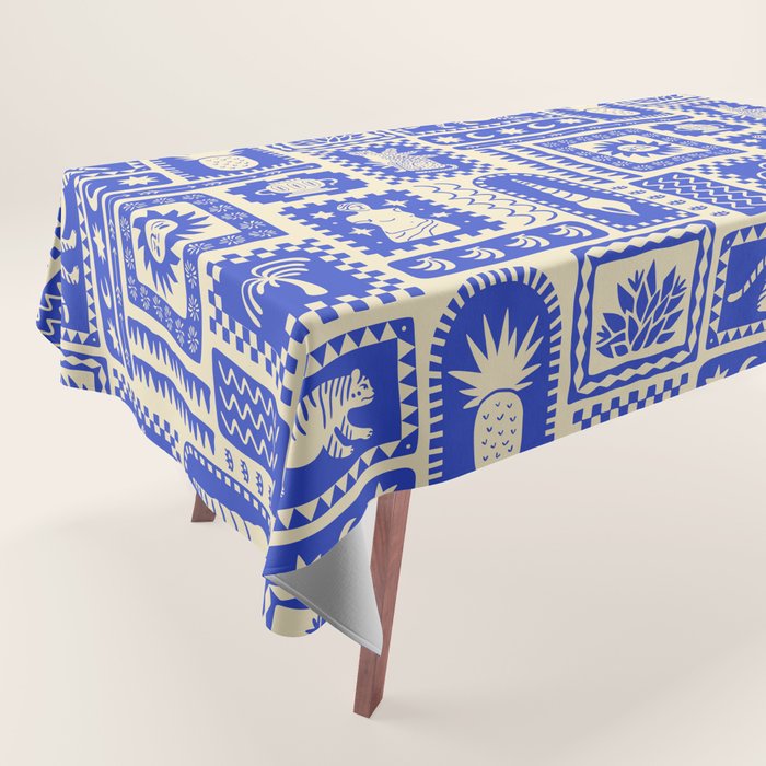 Vintage tropical summer patchwork tapestry pattern Tablecloth Gallery Image 1