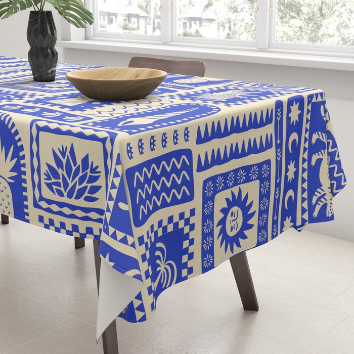 Vintage tropical summer patchwork tapestry pattern Tablecloth Gallery Image 3