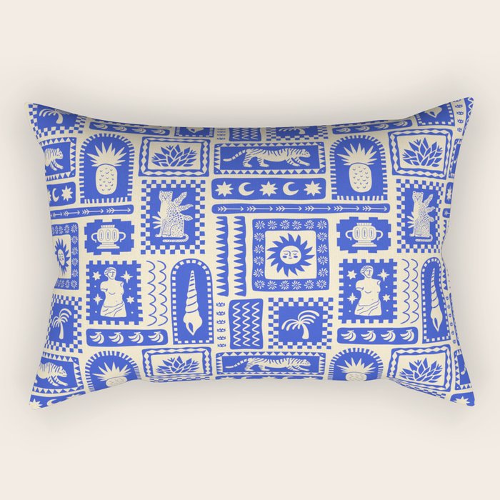 Vintage tropical summer patchwork tapestry pattern Rectangular Pillow Gallery Image 2