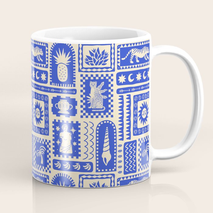Vintage tropical summer patchwork tapestry pattern Coffee Mug Gallery Image 1