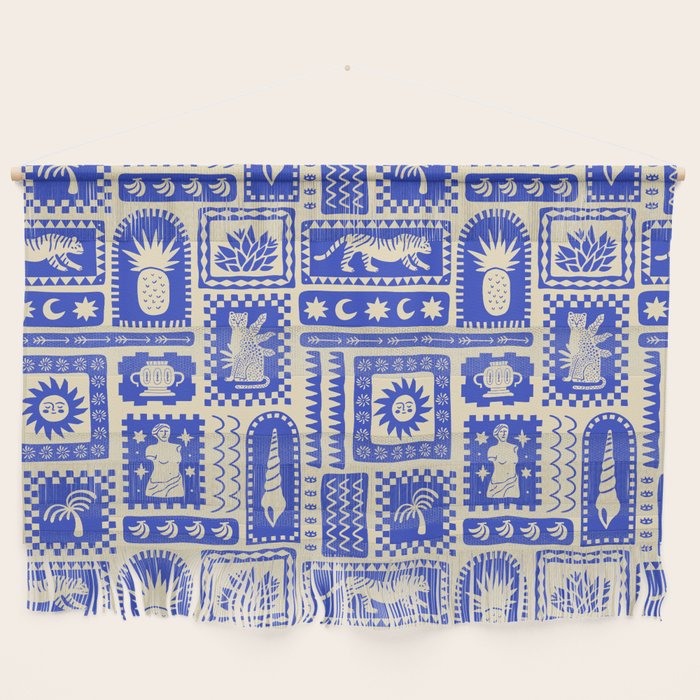 Vintage tropical summer patchwork tapestry pattern Wall Hanging Gallery Image 1