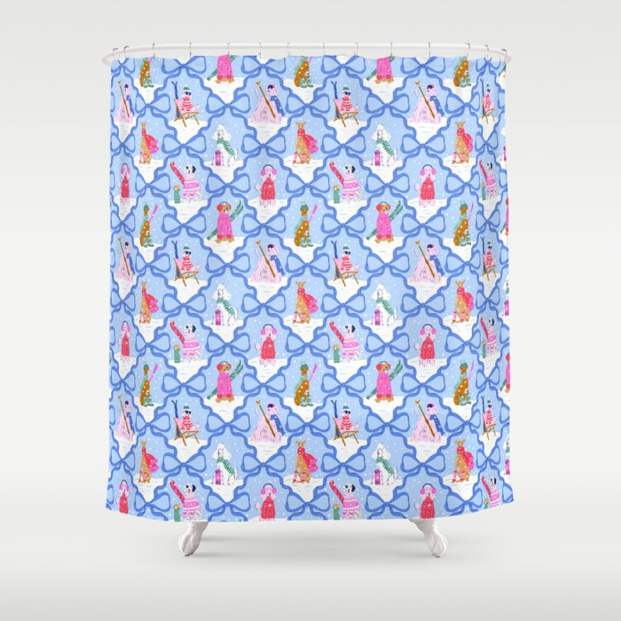 Apres Ski Dogs with Bows Shower Curtain Gallery Image 1