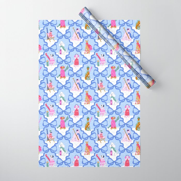 Apres Ski Dogs with Bows Wrapping Paper Gallery Image 1