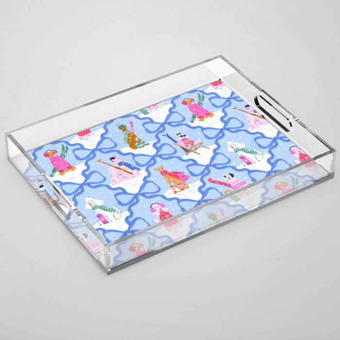 Apres Ski Dogs with Bows Acrylic Tray Gallery Image 1