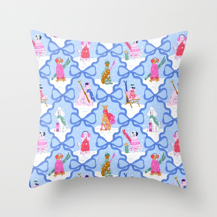 Apres Ski Dogs with Bows Throw Pillow Gallery Image 6