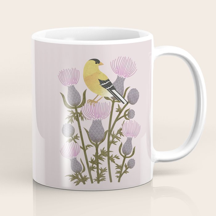 Goldfinch on Purple Thistles Coffee Mug Gallery Image 1