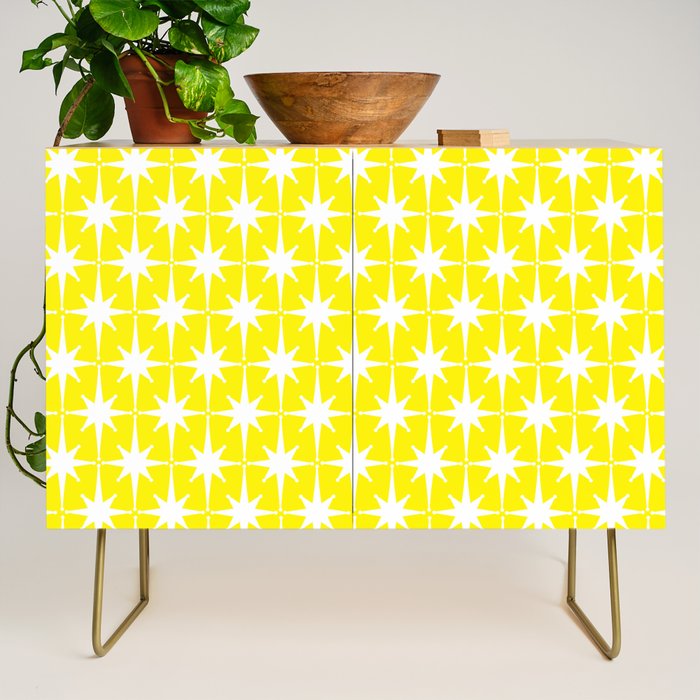 Mid Century Modern Atomic Age Starburst Pattern Yellow and White Credenza Gallery Image 1