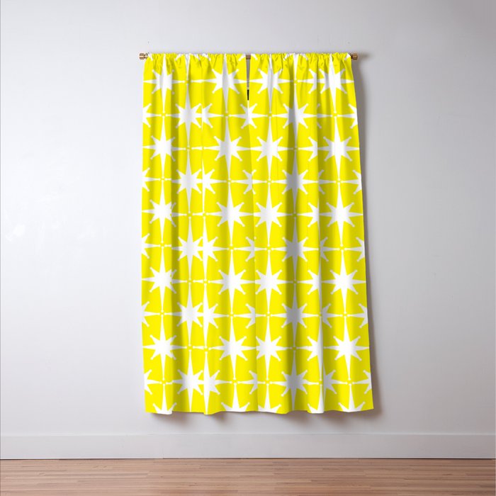 Mid Century Modern Atomic Age Starburst Pattern Yellow and White Window Curtain Gallery Image 3