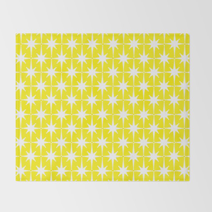 Mid Century Modern Atomic Age Starburst Pattern Yellow and White Throw Blanket Gallery Image 2