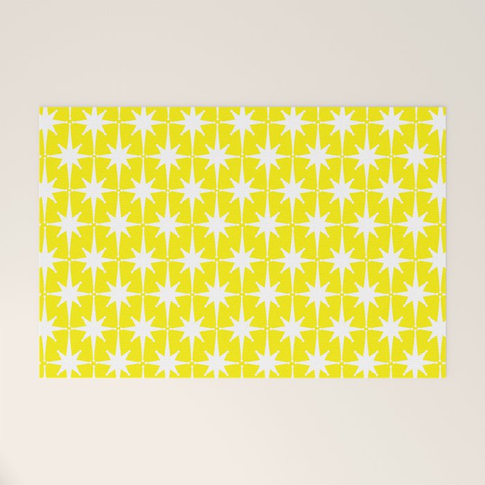 Mid Century Modern Atomic Age Starburst Pattern Yellow and White Welcome Mat Gallery Image 1