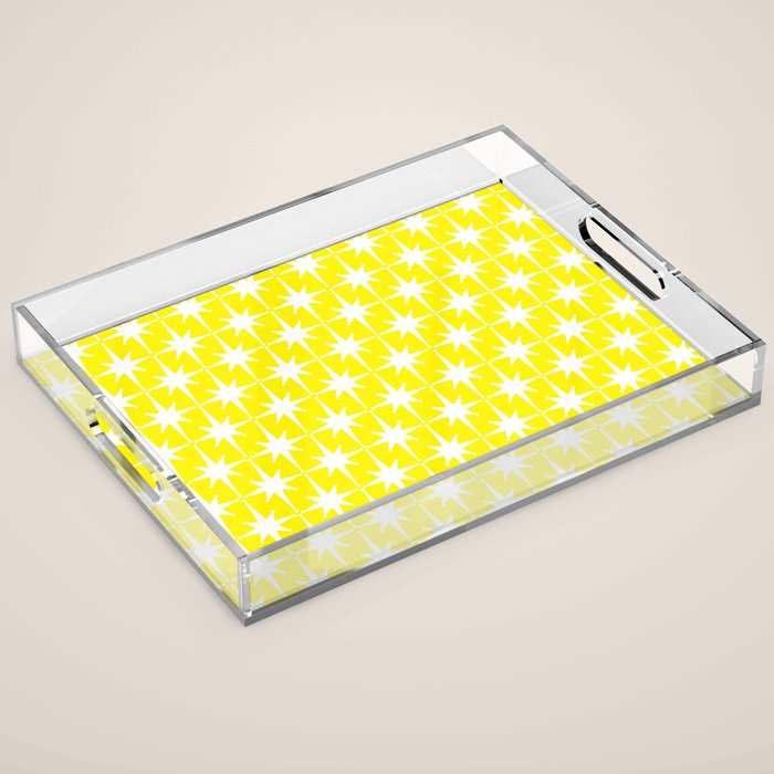 Mid Century Modern Atomic Age Starburst Pattern Yellow and White Acrylic Tray Gallery Image 1