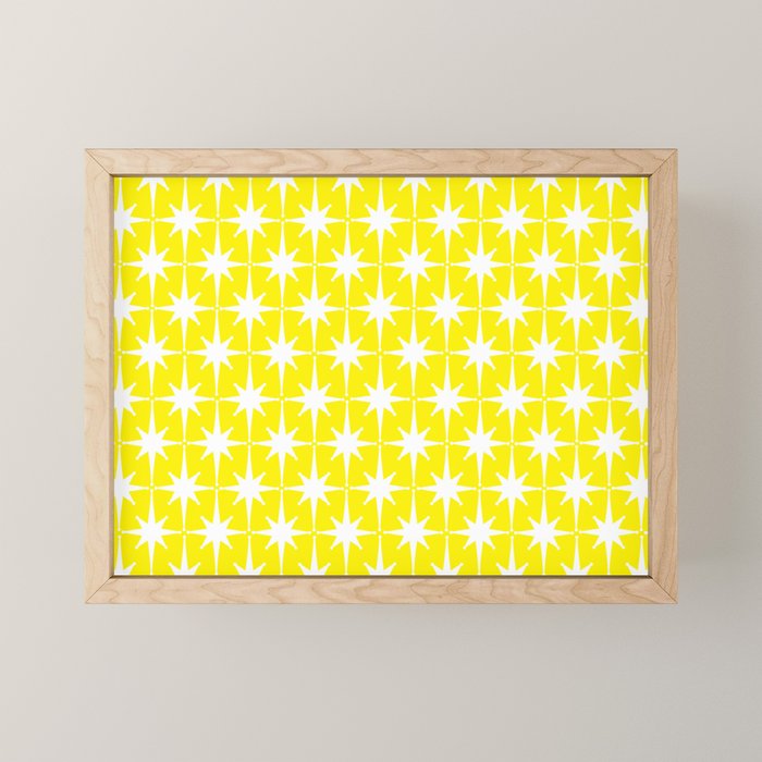 Mid Century Modern Atomic Age Starburst Pattern Yellow and White Mini Art Print Gallery Image 1