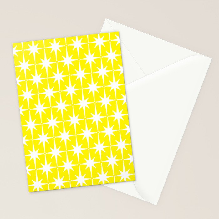 Mid Century Modern Atomic Age Starburst Pattern Yellow and White Stationery Card Gallery Image 2