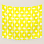 Mid Century Modern Atomic Age Starburst Pattern Yellow and White Wall Tapestry Gallery Image 4