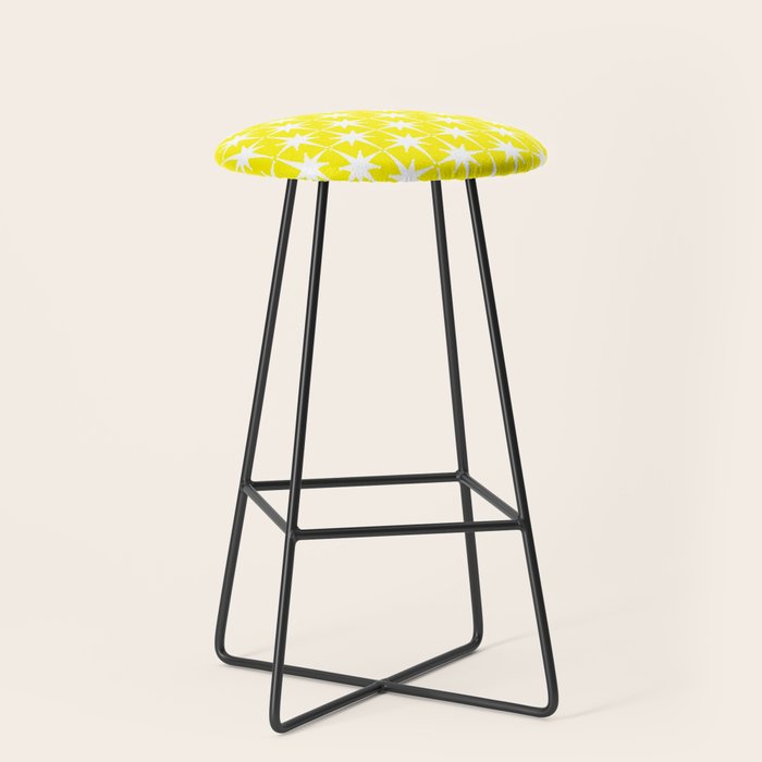 Mid Century Modern Atomic Age Starburst Pattern Yellow and White Stool Gallery Image 1