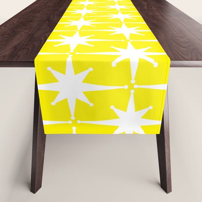 Mid Century Modern Atomic Age Starburst Pattern Yellow and White Table Runner Gallery Image 1