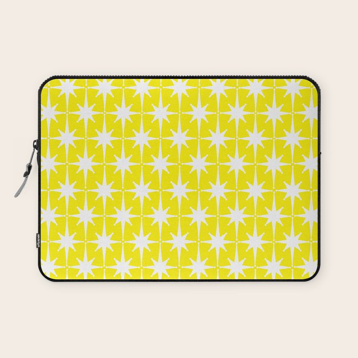 Mid Century Modern Atomic Age Starburst Pattern Yellow and White Laptop Sleeve Gallery Image 1