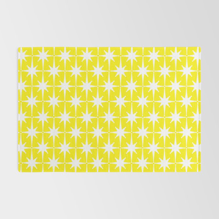 Mid Century Modern Atomic Age Starburst Pattern Yellow and White Rug Gallery Image 2