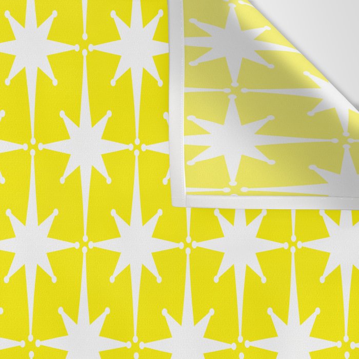 Mid Century Modern Atomic Age Starburst Pattern Yellow and White Wall Tapestry Gallery Image 3