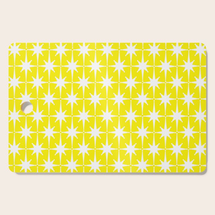 Mid Century Modern Atomic Age Starburst Pattern Yellow and White Cutting Board Gallery Image 1
