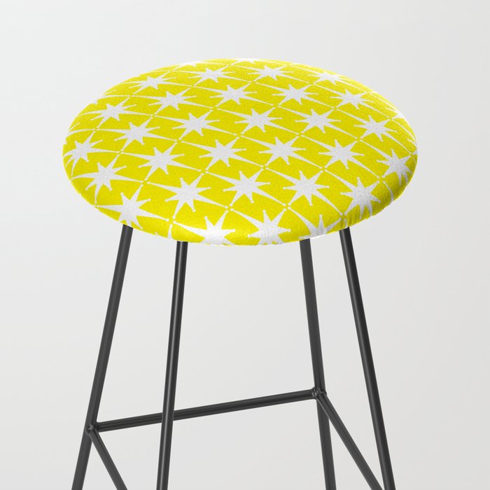 Mid Century Modern Atomic Age Starburst Pattern Yellow and White Stool Gallery Image 2