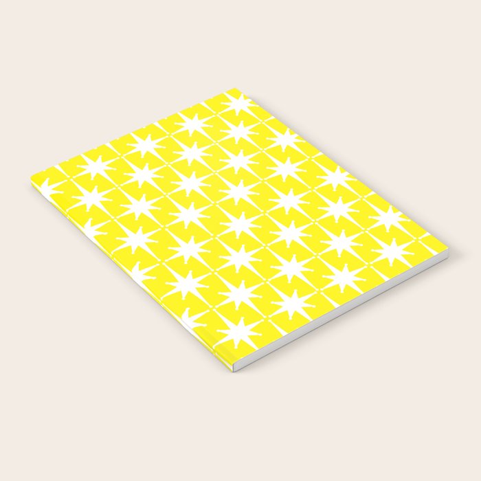Mid Century Modern Atomic Age Starburst Pattern Yellow and White Notebook Gallery Image 1