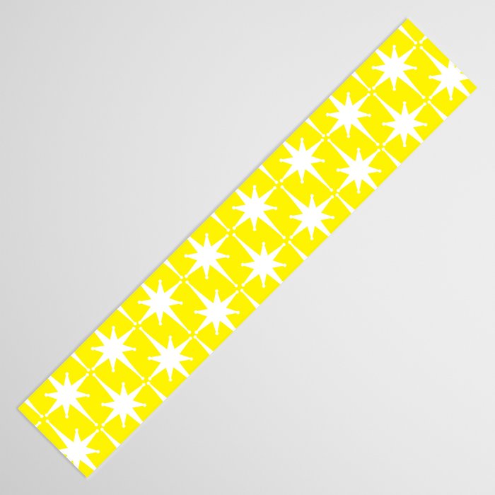 Mid Century Modern Atomic Age Starburst Pattern Yellow and White Table Runner Gallery Image 3