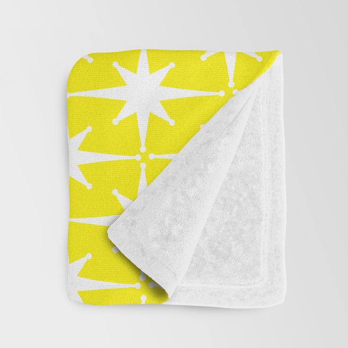 Mid Century Modern Atomic Age Starburst Pattern Yellow and White Throw Blanket Gallery Image 3
