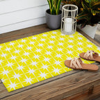Mid Century Modern Atomic Age Starburst Pattern Yellow and White Outdoor Rug Gallery Image 2