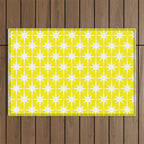 Mid Century Modern Atomic Age Starburst Pattern Yellow and White Outdoor Rug Gallery Image 1