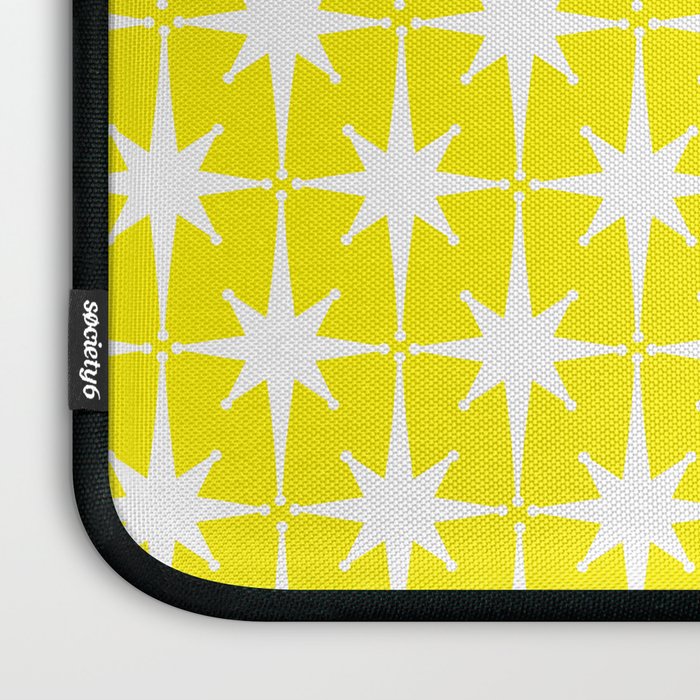 Mid Century Modern Atomic Age Starburst Pattern Yellow and White Laptop Sleeve Gallery Image 3