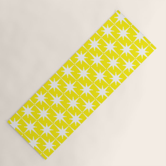 Mid Century Modern Atomic Age Starburst Pattern Yellow and White Yoga Mat Gallery Image 1