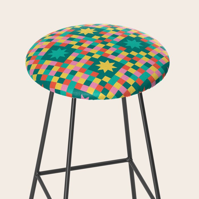 Colorful Quilt Plaid geometric pattern teal and pink Stool Gallery Image 2