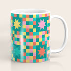 Colorful Quilt Plaid geometric pattern teal and pink Coffee Mug Gallery Image 1