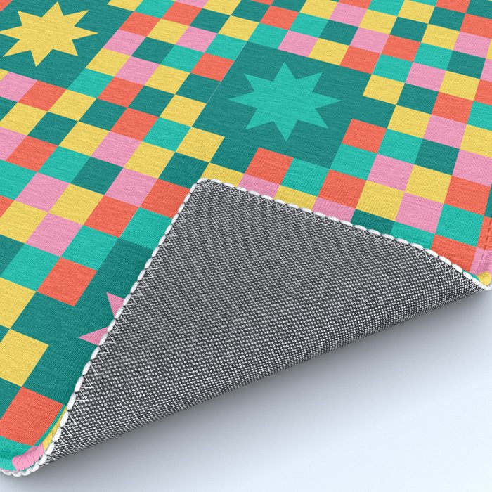 Colorful Quilt Plaid geometric pattern teal and pink Rug Gallery Image 4