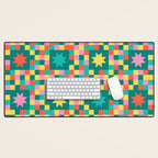 Colorful Quilt Plaid geometric pattern teal and pink Desk Mat Gallery Image 1