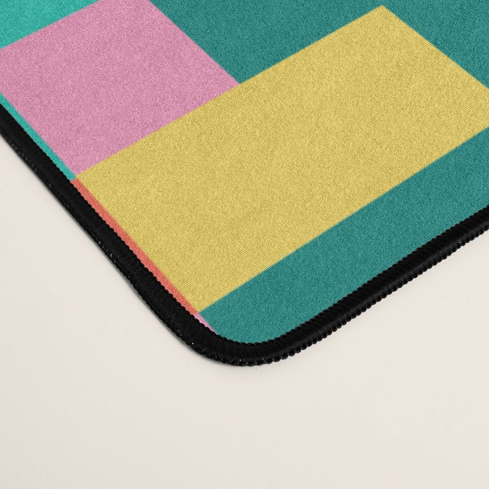 Colorful Quilt Plaid geometric pattern teal and pink Desk Mat Gallery Image 4