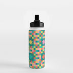 Colorful Quilt Plaid geometric pattern teal and pink Water Bottle Gallery Image 2
