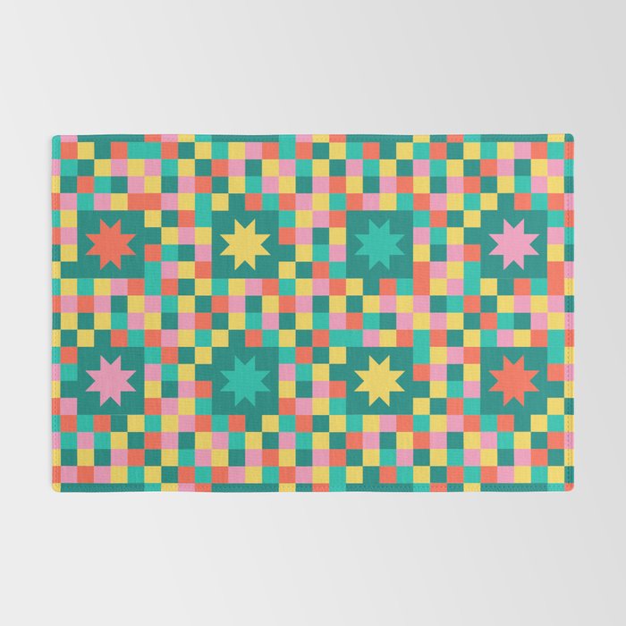 Colorful Quilt Plaid geometric pattern teal and pink Rug Gallery Image 2