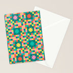 Colorful Quilt Plaid geometric pattern teal and pink Stationery Card Gallery Image 2