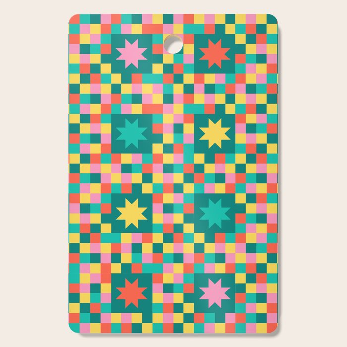 Colorful Quilt Plaid geometric pattern teal and pink Cutting Board Gallery Image 1