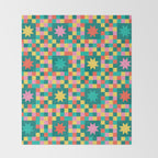 Colorful Quilt Plaid geometric pattern teal and pink Throw Blanket Gallery Image 2