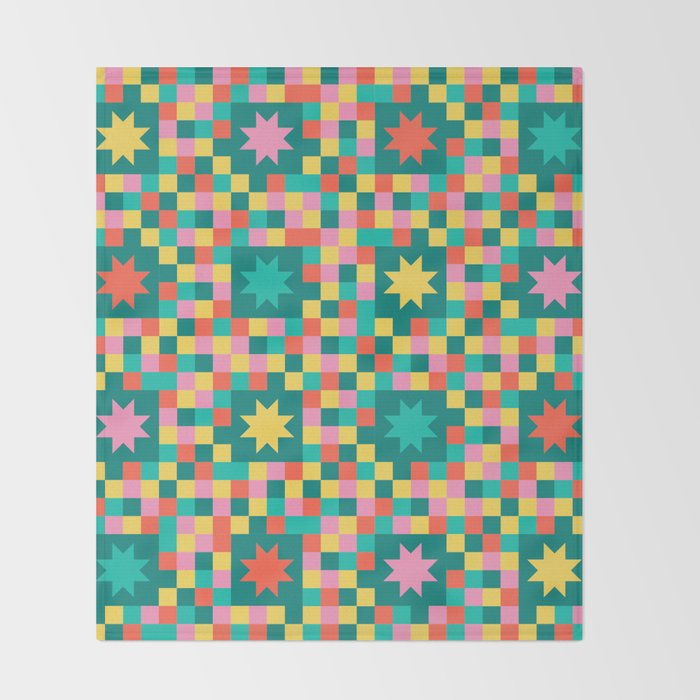 Colorful Quilt Plaid geometric pattern teal and pink Throw Blanket Gallery Image 2